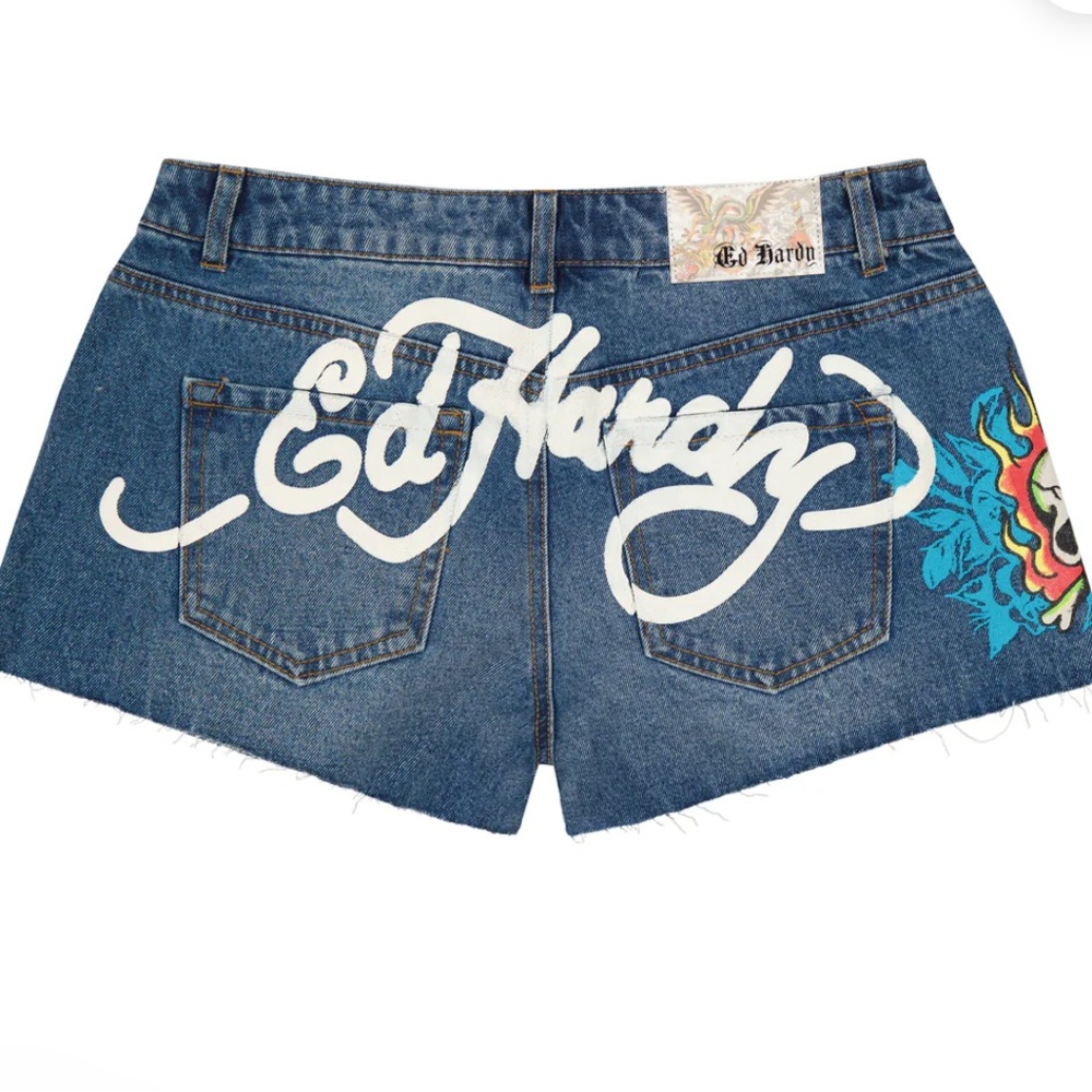 Ed Hardy Flame Skull Denim Shorts Size L